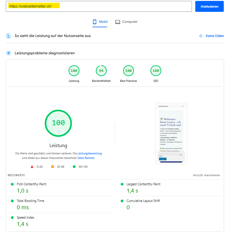 PageSpeed nachher