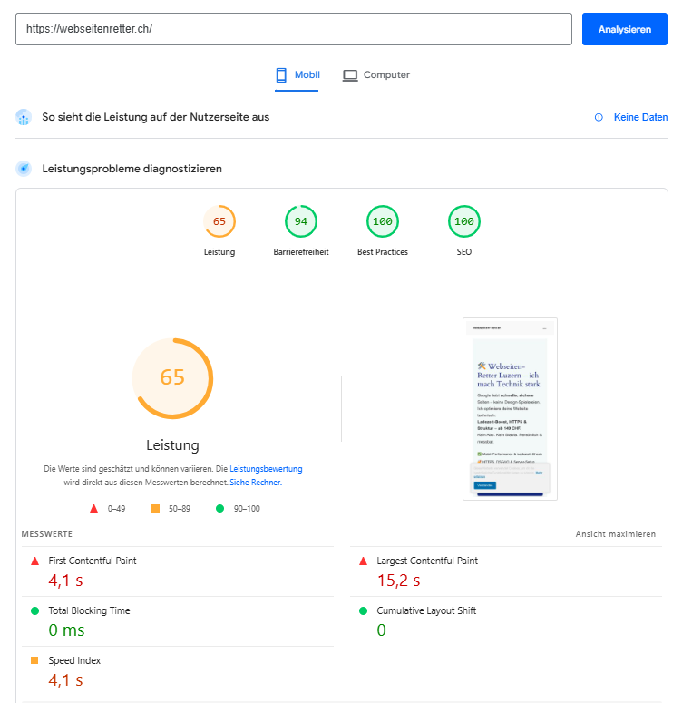 PageSpeed vorher